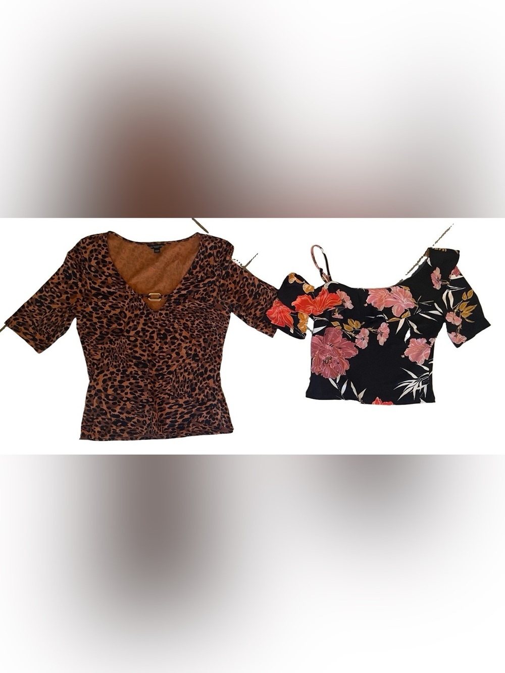 Guess Women's Floral & Leopard Mix Cold-Shoulder Top - Black, Brown, Red